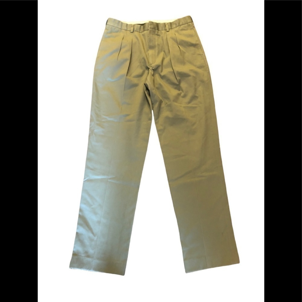 L.L. Bean Khaki Pleated Casual Dad Pants SZ 35X34 Creased Hard To Find Size